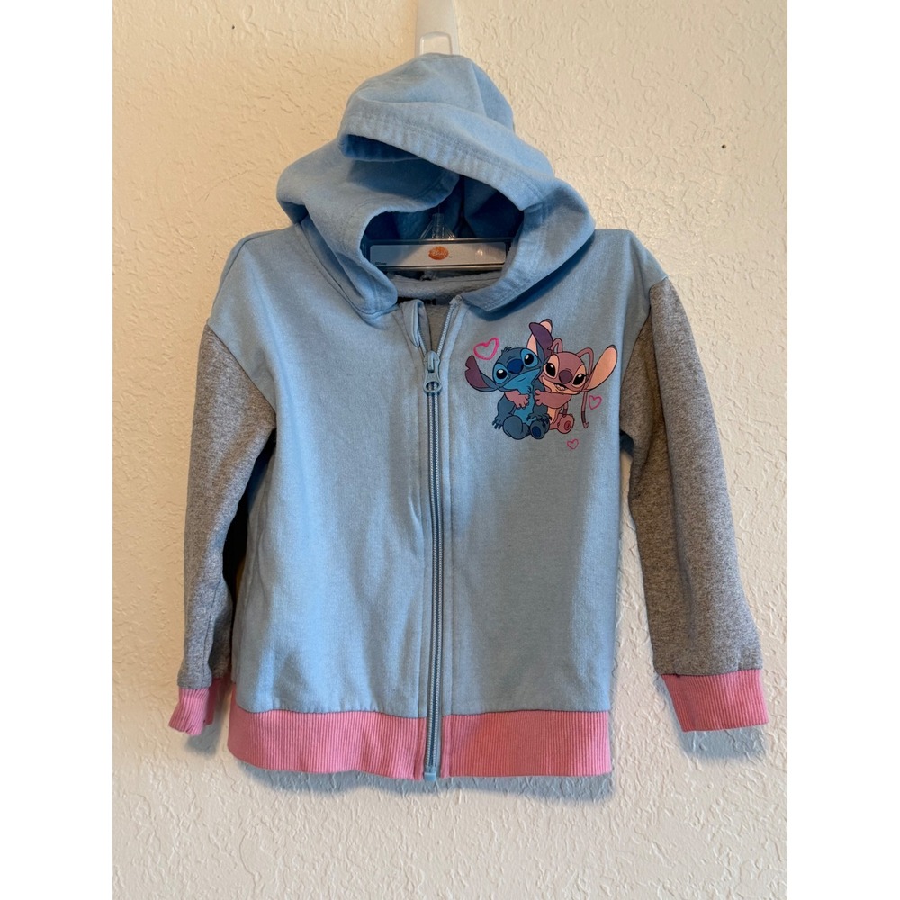 Disney Stitch Loves Angel Zip Up Hoodie Blue Grey Pink Toddler Girls 3T Graphic